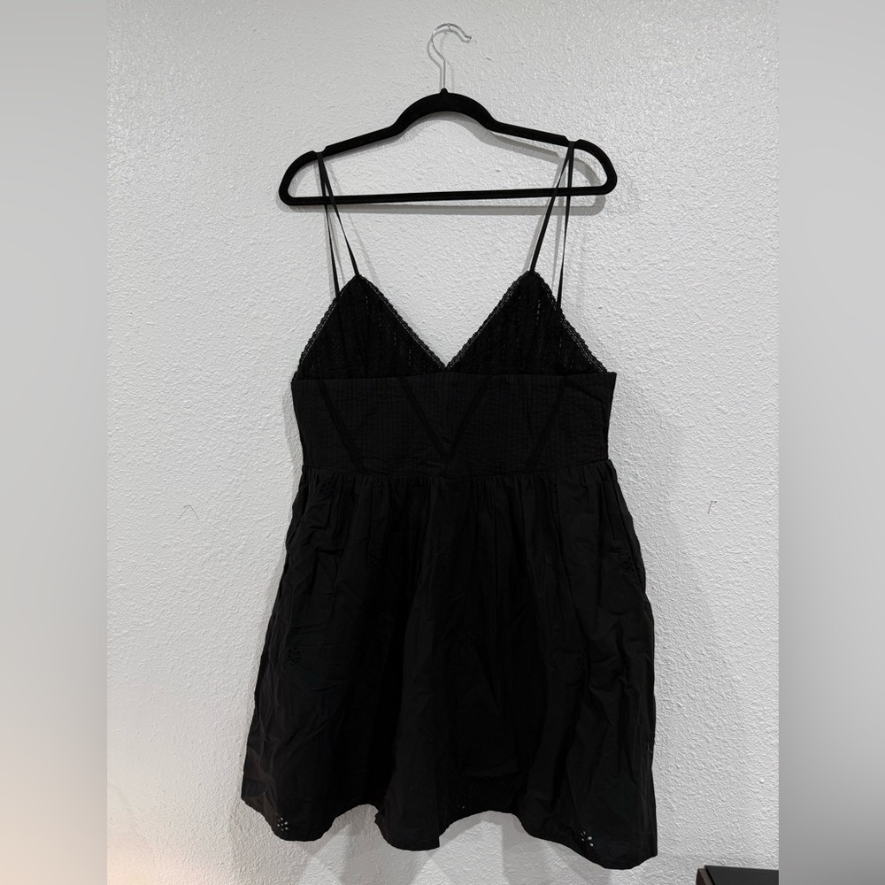 Zara linen fit and flare Black Mini Dress with Spaghetti Straps
